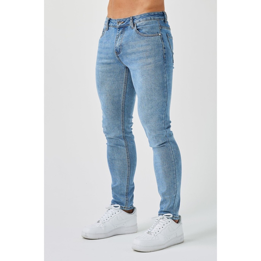 Legend London Mens Slim Fit Jeans 2.0 Bleach Blue Stretch Denim 34x30